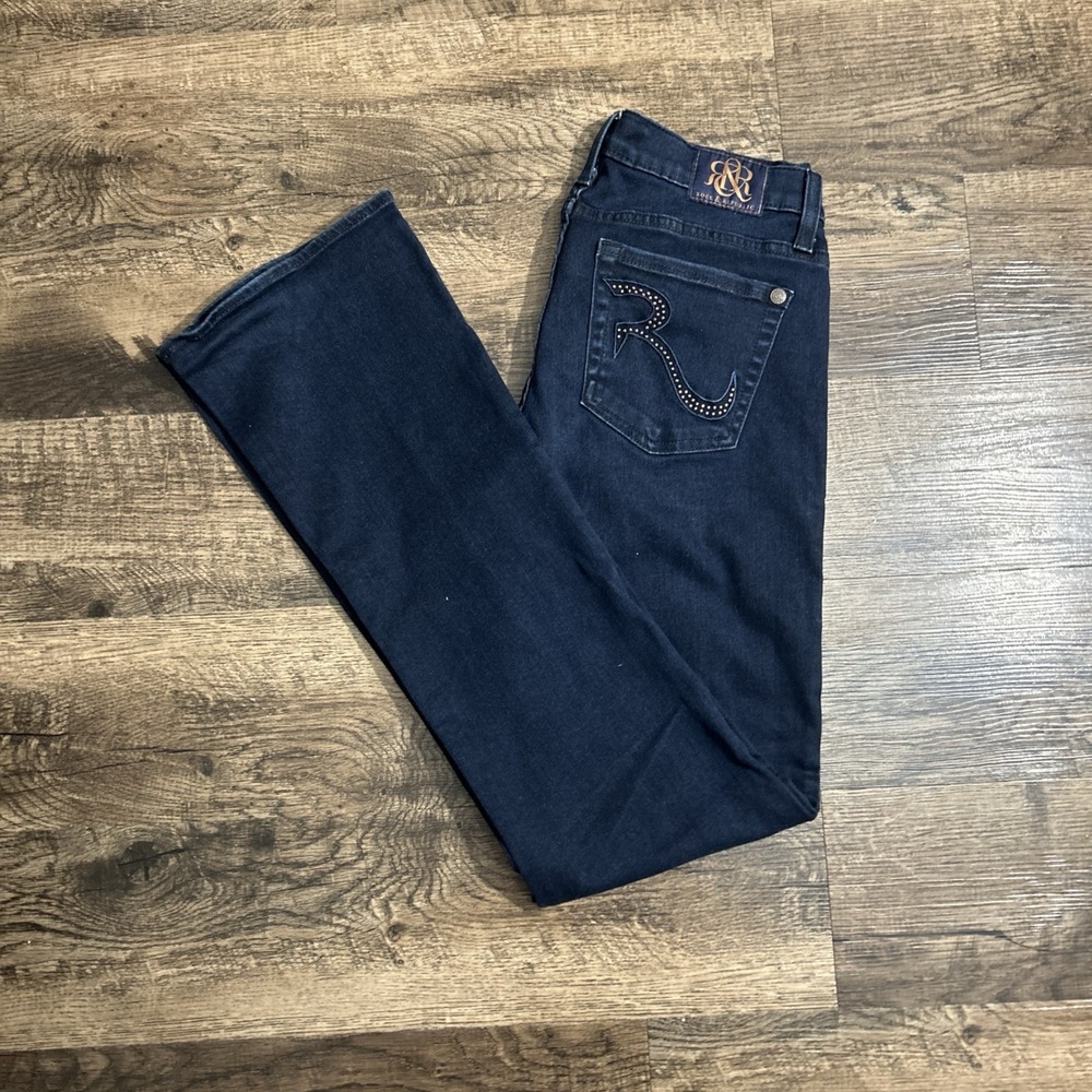 Rock & Republic‎ Womens Bootcut Dark Wash Jeans Embellished Pockets Denim